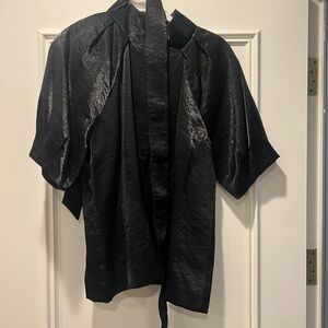 NWOT Doncaster black taffeta like blouse with removable belt. Size 12. Lined.